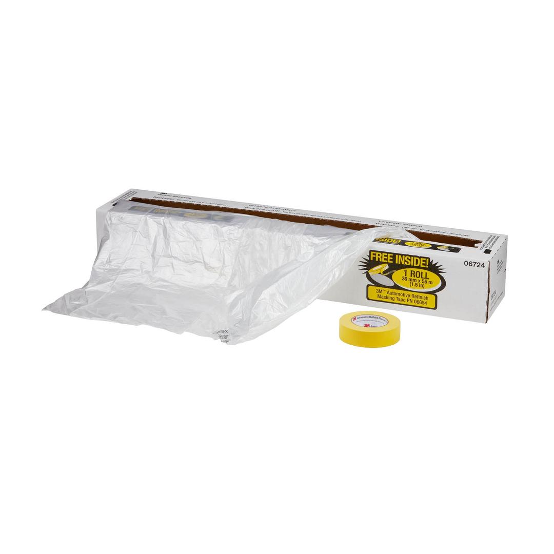 3M 06724 Plastic Sheeting With 388N Yellow Masking Tape (36 mm), Tear Resistant, Easy To Cut, Durable, 16 ft x 400 ft - The Twister Group Tools product