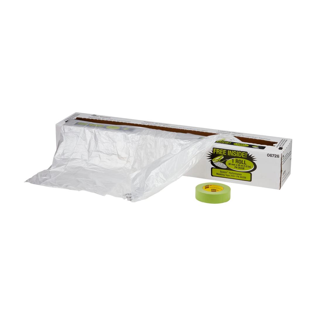 3M 06728 Overspray Protective Sheeting With 233+ Masking Tape (36 mm), Translucent, Paintable, High Density, Tear Resistant, 16 ft x 400 ft - The Twister Group Tools product