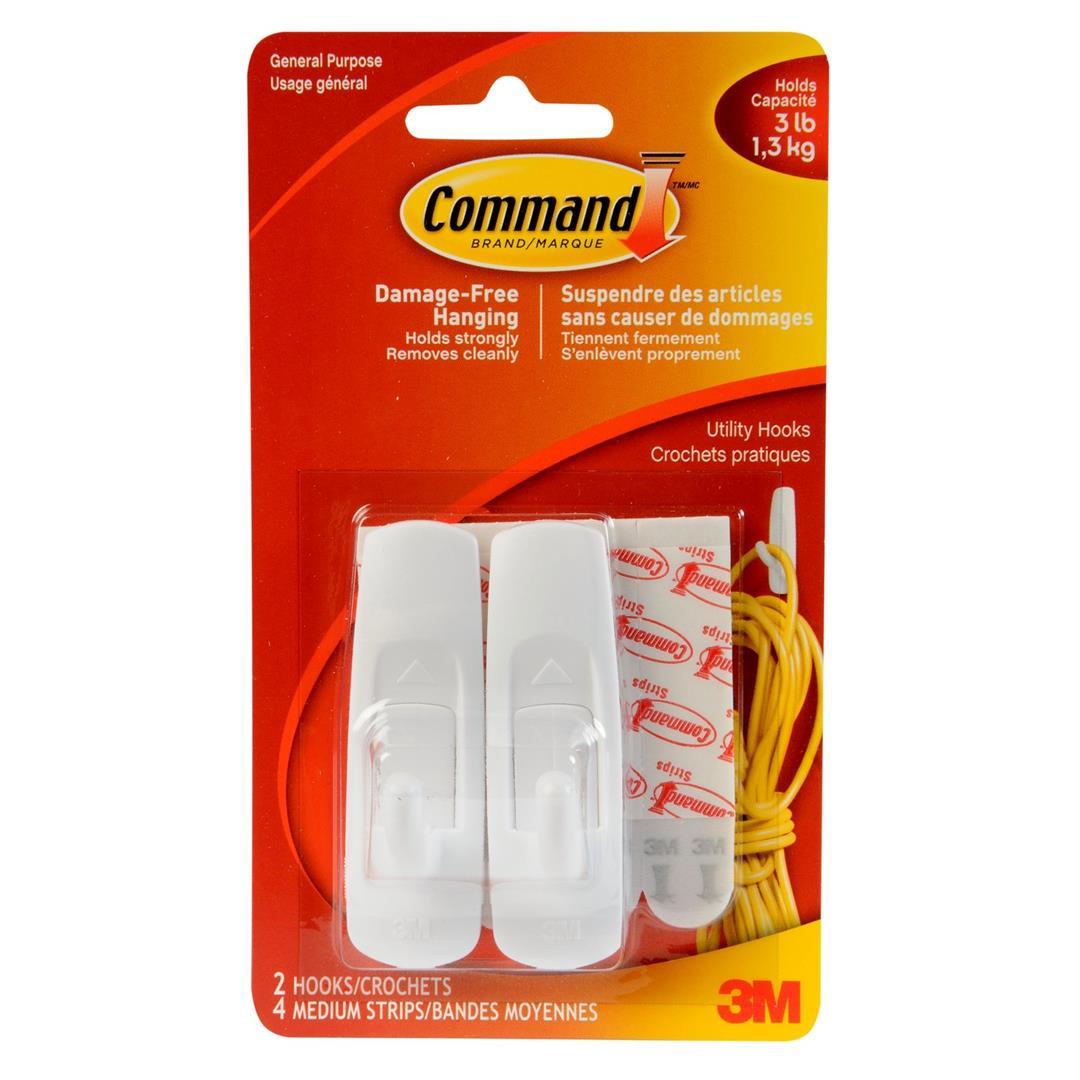 3M 17001ES Multi Purpose Hook; Command; Utility Hook; Medium Size; White; With Two Hook/ Four Strip - The Twister Group Tools product