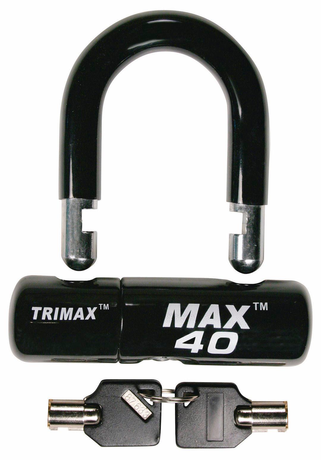 TRIMAX MAX40BK DSC LCK MTRCYCLE BLK/BLK, Key Type; 1/2 Inch Diameter Shackle; General Purpose; Black; Steel; With Protective Sleeve And 2 Keys; Used For Motorcycle Disc Lock - High quality product image showing TRIMAX MAX40BK DSC LCK MTRCYCLE BLK/BLK, Key Type; 1/2 Inch Diameter Shackle; General Purpose; Black; Steel; With Protective Sleeve And 2 Keys; Used For Motorcycle Disc Lock details and features