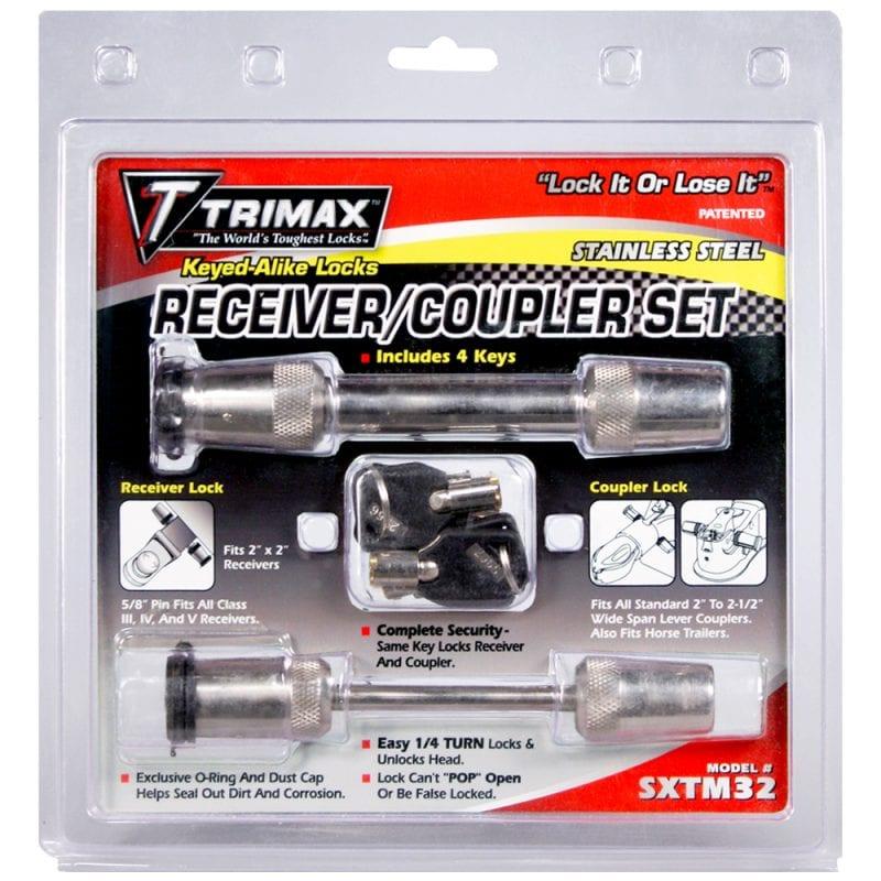 TRIMAX SXTM32 100% Stainless Steel (SXT3) 5/8 INCH Receiver Lock & (SXTC2) 2.5 INCH Span Coupler - High quality product image showing TRIMAX SXTM32 100% Stainless Steel (SXT3) 5/8 INCH Receiver Lock & (SXTC2) 2.5 INCH Span Coupler details and features