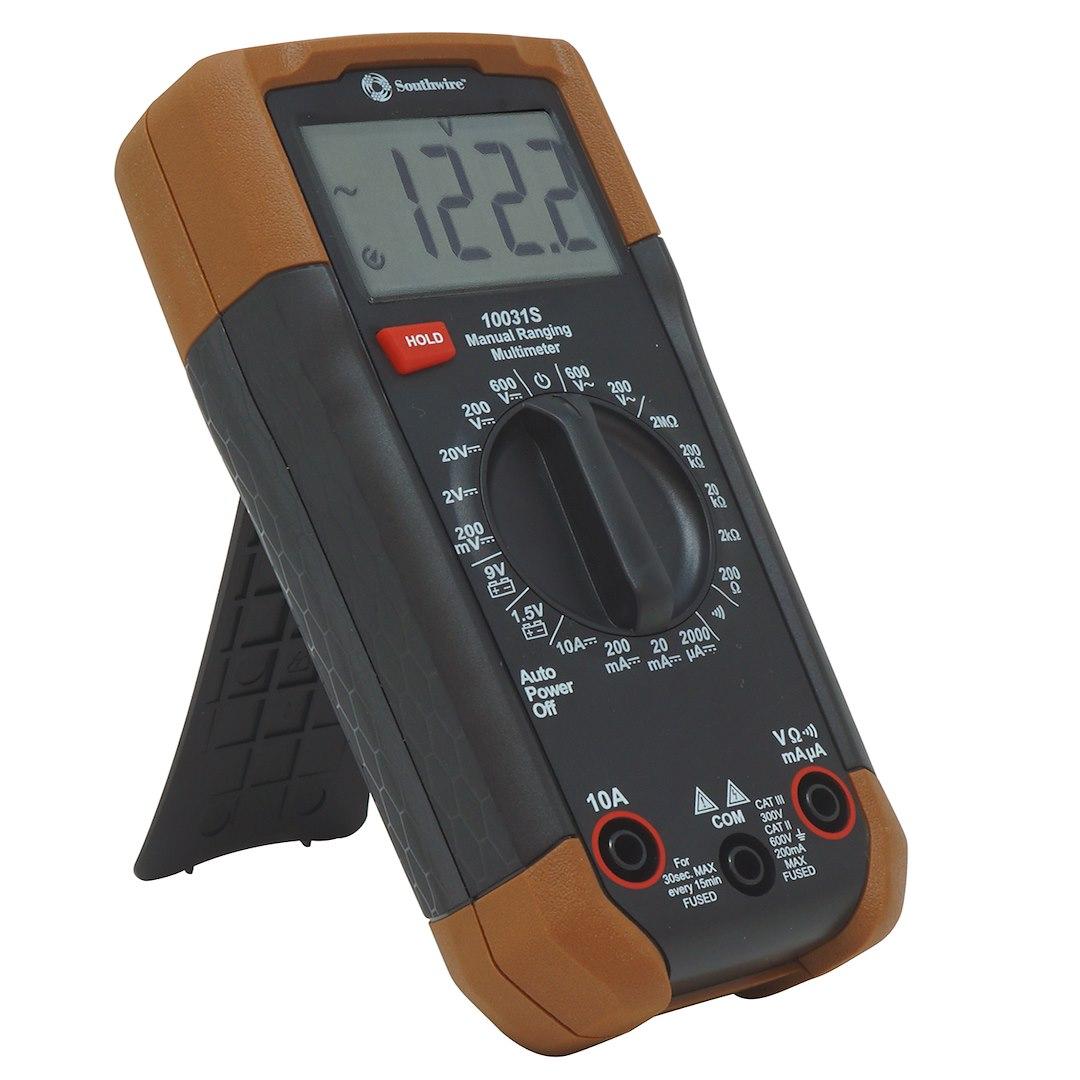 SOUTHWIRE 10031S MULTIMETER-600V MANUAL RANGING, Digital Display; Resistance 0.1 To 2 Mega Ohm; DC Current 1 Milli Amps To 10 Amps; AC Volt Range 100 Millivolt To 600 Volt; DC Volt Range 0.1 Millivolt To 600 Volt; Continuity 0.1 Ohm - The Twister Group Tools product