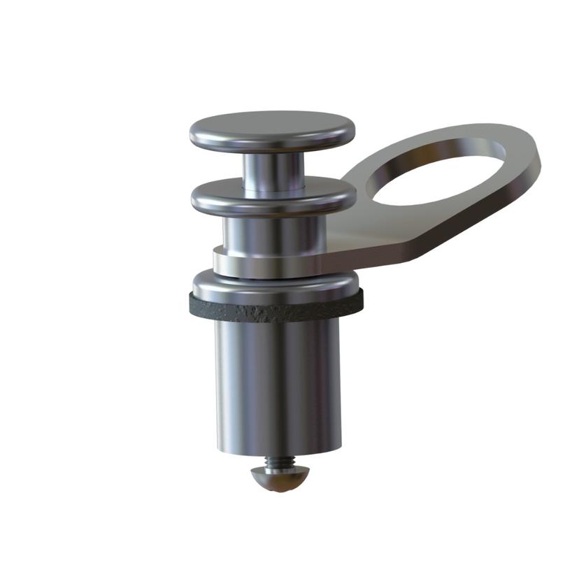 TACO F18-0186VEL-1 AL QUICK RELEASE FENDER LOCK PONTO, One Way Pull Pin Lock; 3/4 Inch Rope Diameter; Satin Anodized 6000-Series Aluminum; Fit 1 To 1-1/4 Inch Square Tube; 1 Inch Diameter Push Button