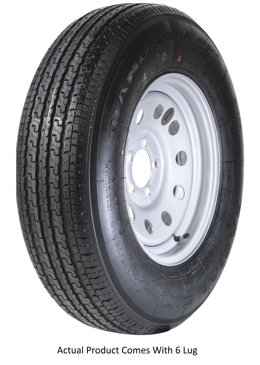 TASKMASTER 25R645SMEM Tire/ Wheel Assembly; Diamondback; 15 Inch Diameter x 6 Inch Width; 5 x 114.3 Millimeter/ 5 x 4.50 Inch Bolt Pattern; Modular; 2 Piece Welded Steel Construction; Silver; ST225 x 75R15 - High quality product image showing TASKMASTER 25R645SMEM Tire/ Wheel Assembly; Diamondback; 15 Inch Diameter x 6 Inch Width; 5 x 114.3 Millimeter/ 5 x 4.50 Inch Bolt Pattern; Modular; 2 Piece Welded Steel Construction; Silver; ST225 x 75R15 details and features