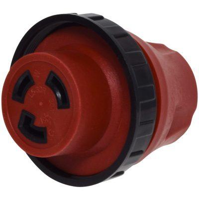 VALTERRA 01530DAVP A10-1530DAVP Mighty Cord Detachable Adapter Plug - 15AM to 30AF, Red (Carded) - High quality product image showing VALTERRA 01530DAVP A10-1530DAVP Mighty Cord Detachable Adapter Plug - 15AM to 30AF, Red (Carded) details and features