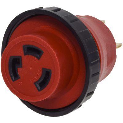 VALTERRA 05030DAVP A10-5030DAVP Mighty Cord Detachable Adapter Plug - 50AM to 30AF, Red (Carded) - High quality product image showing VALTERRA 05030DAVP A10-5030DAVP Mighty Cord Detachable Adapter Plug - 50AM to 30AF, Red (Carded) details and features