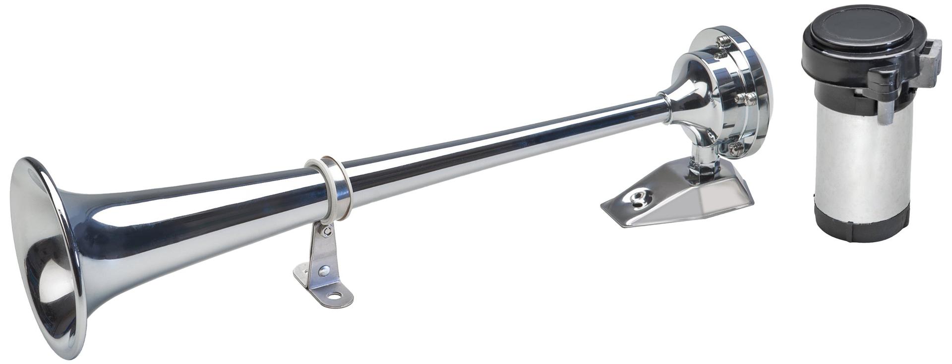 WOLO 145 Sea Alert Chrome Plated Trumpet Horn - 12 Volt, High Tone - High quality product image showing WOLO 145 Sea Alert Chrome Plated Trumpet Horn - 12 Volt, High Tone details and features