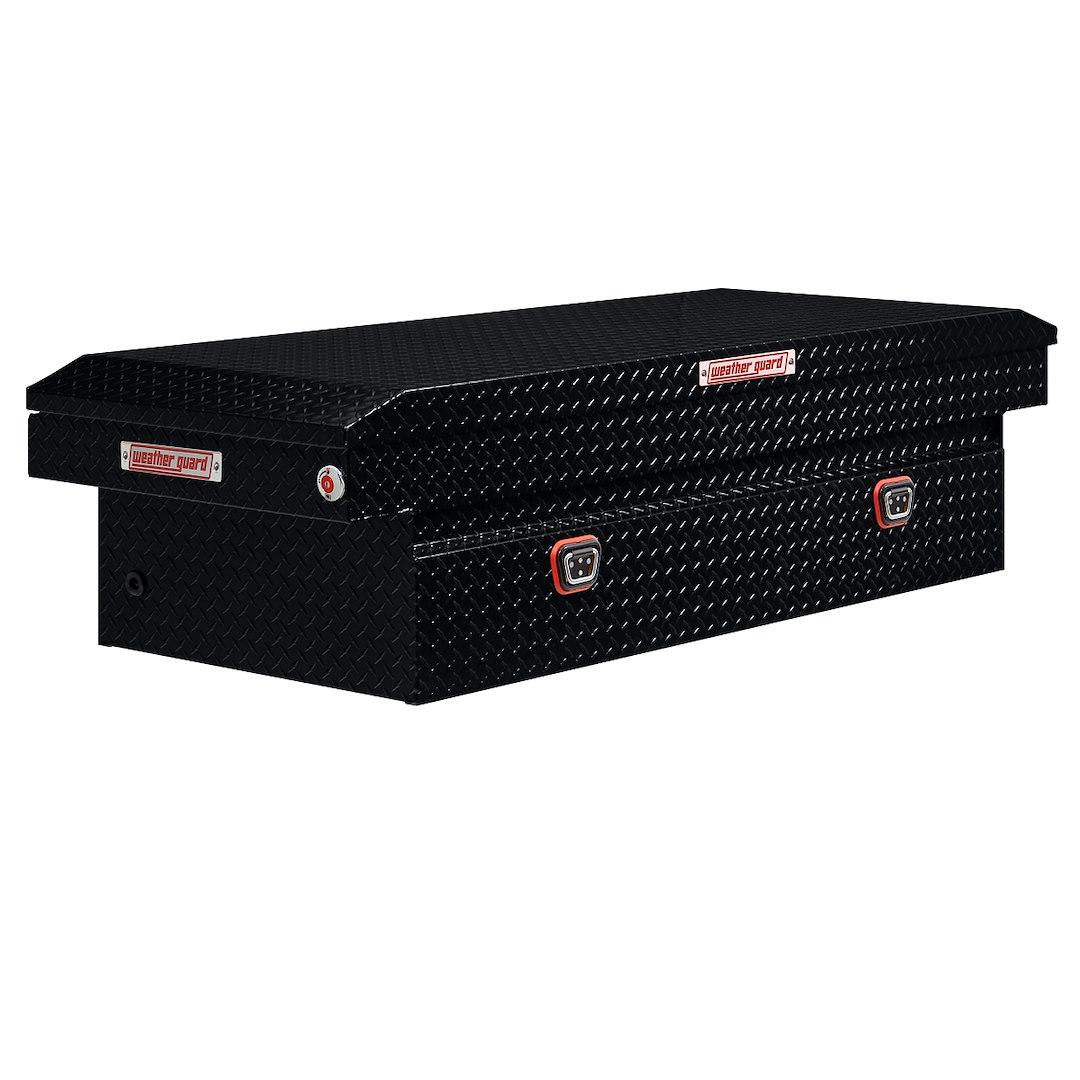 WEATHER GUARD 117-5-04 SADDLE BOX, Crossover; Single Lid; Powder Coated; Gloss Black; Aluminum; 27-1/2 Inch Length x 72 Inch Width x 18-1/2 Inch Height; 15.5 Cubic Feet Capacity - High quality product image showing WEATHER GUARD 117-5-04 SADDLE BOX, Crossover; Single Lid; Powder Coated; Gloss Black; Aluminum; 27-1/2 Inch Length x 72 Inch Width x 18-1/2 Inch Height; 15.5 Cubic Feet Capacity details and features