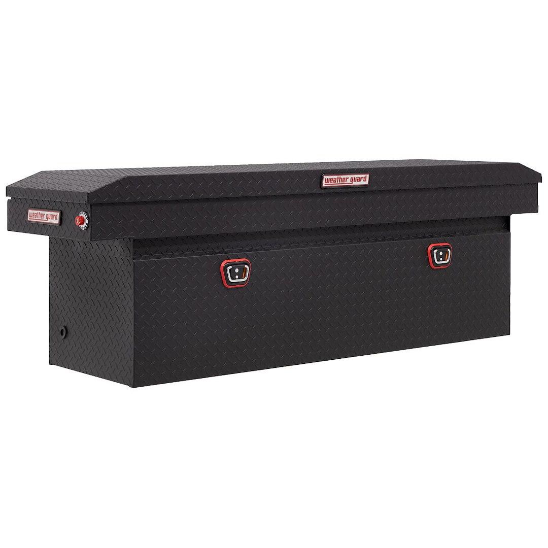 WEATHER GUARD 123-52-04 SADDLE BOX, Crossover; Single Lid; Powder Coated; Textured Matte Black; Aluminum; 20 Inch Length x 72 Inch Width x 24 Inch Height; 15 Cubic Feet Capacity - High quality product image showing WEATHER GUARD 123-52-04 SADDLE BOX, Crossover; Single Lid; Powder Coated; Textured Matte Black; Aluminum; 20 Inch Length x 72 Inch Width x 24 Inch Height; 15 Cubic Feet Capacity details and features