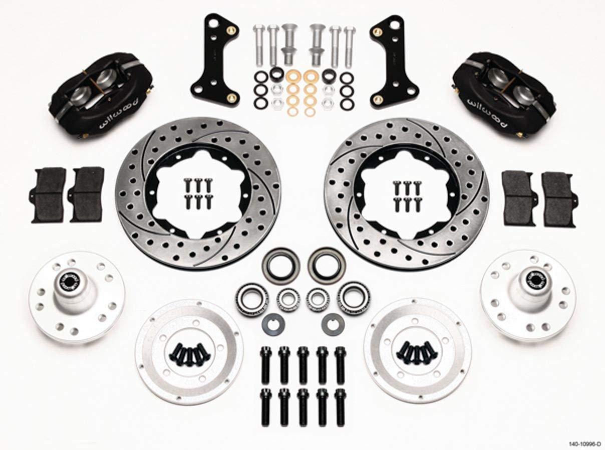 WILWOOD 140-10996-D Brake System, Dynalite, Front, 4 Piston Caliper, 11.000 in Drilled/Slotted Iron Rotor, Offset, Aluminum, Black, GM A-Body/F-Body/X-Body 1964-74, Kit - High quality product image showing WILWOOD 140-10996-D Brake System, Dynalite, Front, 4 Piston Caliper, 11.000 in Drilled/Slotted Iron Rotor, Offset, Aluminum, Black, GM A-Body/F-Body/X-Body 1964-74, Kit details and features