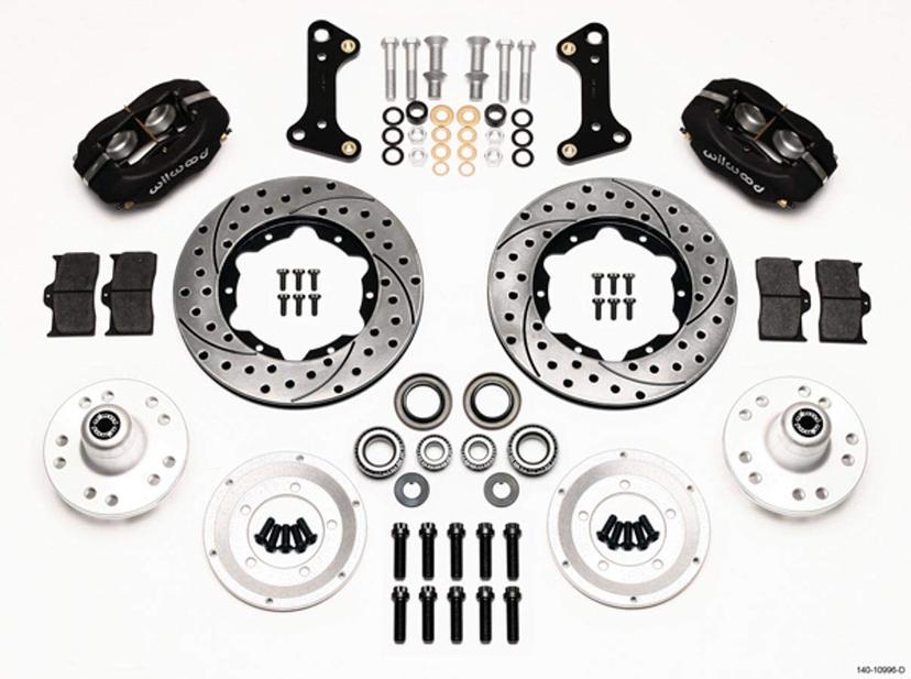 WILWOOD 140-10996-D Brake System, Dynalite, Front, 4 Piston Caliper, 11.000 in Drilled/Slotted Iron Rotor, Offset, Aluminum, Black, GM A-Body/F-Body/X-Body 1964-74, Kit