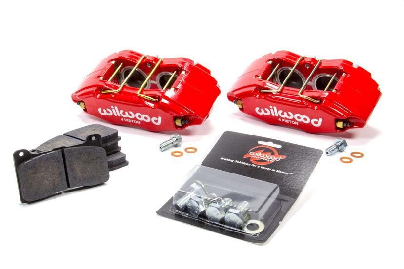 WILWOOD 140-13029-R Brake Caliper; Lug Mount; Four 1.62 Inch Piston Caliper; With BP-10 Metallic Brake Pads; Powder Coated; Red; Aluminum; With Two Caliper/ Brake Pads/ Mounting Hardware
