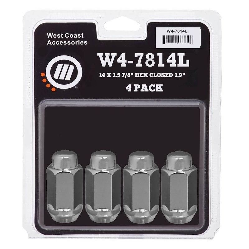 WC WHEEL W4-7814L Lug Nut; 14 x 1.5 Millimeter Thread Size; 60 Degree Conical Bulge; Acorn Extra Long; 1.90 Inch/ 48.2 Millimeter Overall Length; 7/8 Inch Hex Size; Chrome Plated; Steel; Pack Of 4 - High quality product image showing WC WHEEL W4-7814L Lug Nut; 14 x 1.5 Millimeter Thread Size; 60 Degree Conical Bulge; Acorn Extra Long; 1.90 Inch/ 48.2 Millimeter Overall Length; 7/8 Inch Hex Size; Chrome Plated; Steel; Pack Of 4 details and features