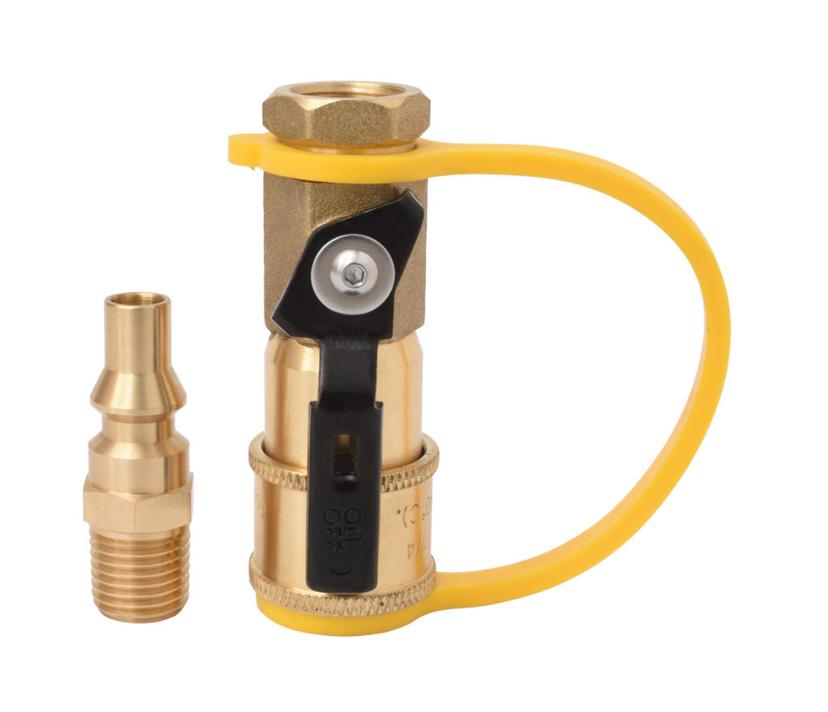 FLAME KING AB226 1/4 INCH RV Propane Quick Connect Adapter for Propane Hose, Propane or Natural Gas 1/4 INCH Quick Connect or Disconnect Kit - Shutoff Valve & Full Flow Plug - 100% Solid Brass