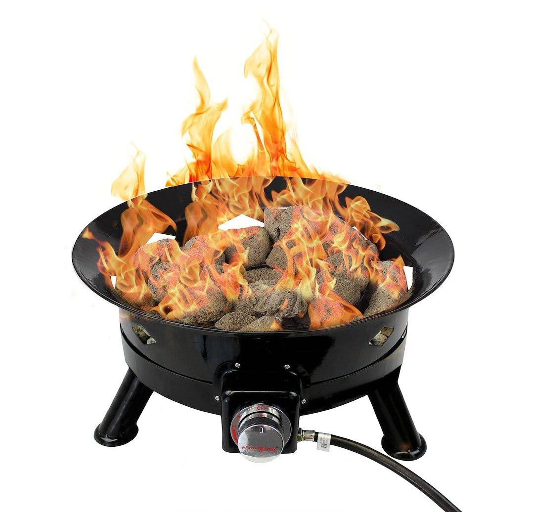 FLAME KING FKG6502D FIRE BOWL 24FT W/ AUTO IGNITOR, Uses Propane With Lava Rocks; 24 Inch Round; Black; 58 000 BTU Per Hour; Portable; With Self Igniter/ Cover/ Carry Straps/ 10 Foot Hose With Regulator - High quality product image showing FLAME KING FKG6502D FIRE BOWL 24FT W/ AUTO IGNITOR, Uses Propane With Lava Rocks; 24 Inch Round; Black; 58 000 BTU Per Hour; Portable; With Self Igniter/ Cover/ Carry Straps/ 10 Foot Hose With Regulator details and features