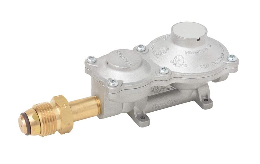 FLAME KING G2R150B-POL 160,000 BTU Horizontal Mounted 2-Stage Propane LP Regulator with POL for RVs, Vans, Trailers, Campers, 100LB Tanks, ASME Tanks, Generators