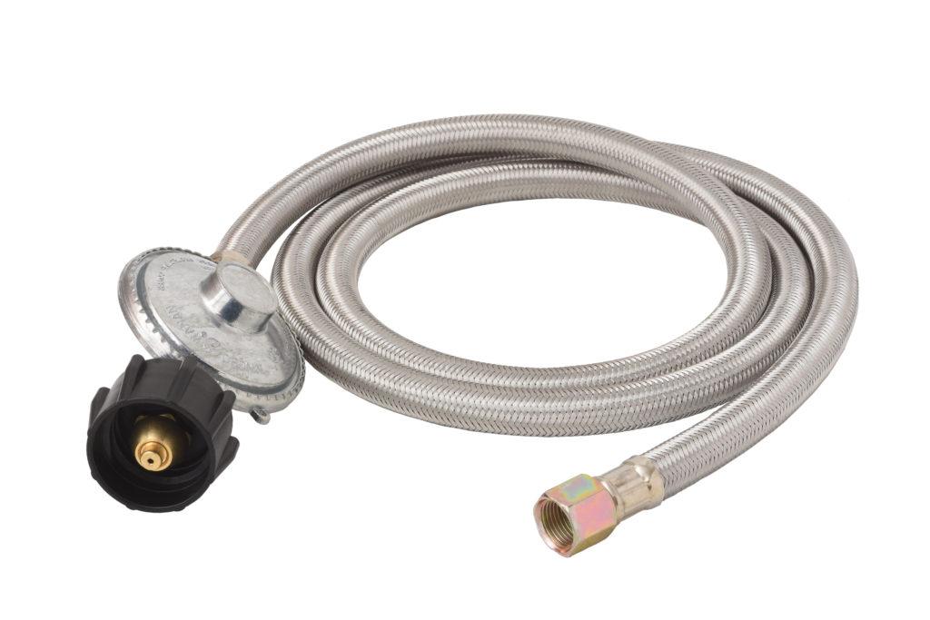 FLAME KING SSQCC38 SS-QCC-3/8 5-FT Universal QCC1 Low-Pressure Propane Regulator with Stainless Steel Braided Hose for Most LP Gas Grills, Heaters, and Fire Pit Tables, 3/8 INCH Female Flare Nut, Steel - High quality product image showing FLAME KING SSQCC38 SS-QCC-3/8 5-FT Universal QCC1 Low-Pressure Propane Regulator with Stainless Steel Braided Hose for Most LP Gas Grills, Heaters, and Fire Pit Tables, 3/8 INCH Female Flare Nut, Steel details and features