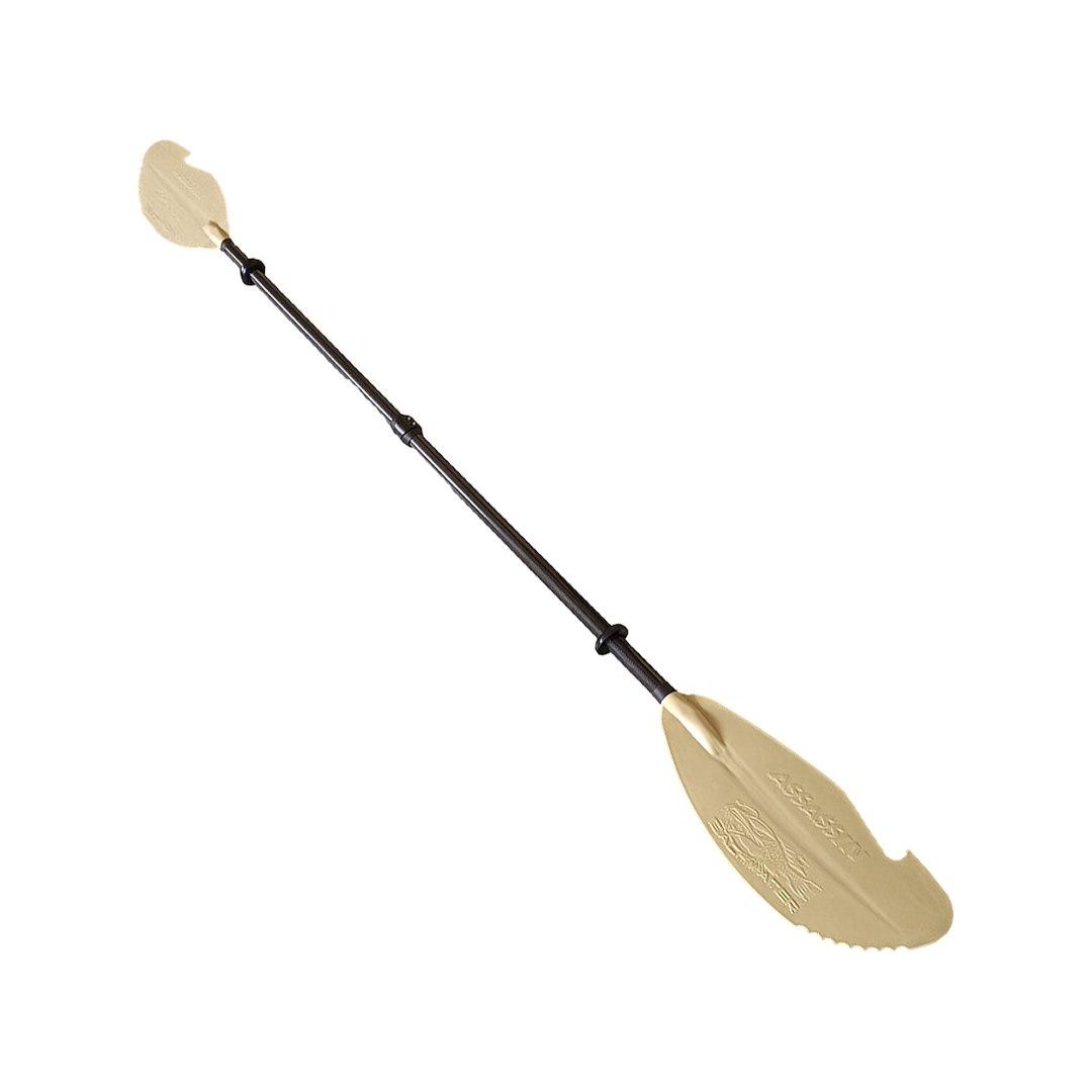 YAKGEAR 06-0019 DESERT TAN ASSASSIN FULL PADDLE (LE, Kayak Paddle; Adjustable From 98-1/2 To 102-1/2 Inch Length; Desert Tan; Plastic With Nylon Blade; Single; Hook And Teeth Blade Design; With Drip Rings - High quality product image showing YAKGEAR 06-0019 DESERT TAN ASSASSIN FULL PADDLE (LE, Kayak Paddle; Adjustable From 98-1/2 To 102-1/2 Inch Length; Desert Tan; Plastic With Nylon Blade; Single; Hook And Teeth Blade Design; With Drip Rings details and features
