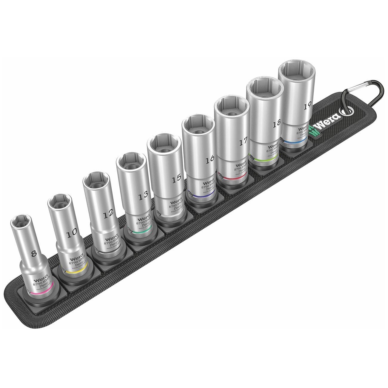 WERA 05004545001 Belt B 1 Zyklop Metric Deep Socket Set with Holding Function 3/8 INCH Drive (9-Piece Set) - High quality product image showing WERA 05004545001 Belt B 1 Zyklop Metric Deep Socket Set with Holding Function 3/8 INCH Drive (9-Piece Set) details and features