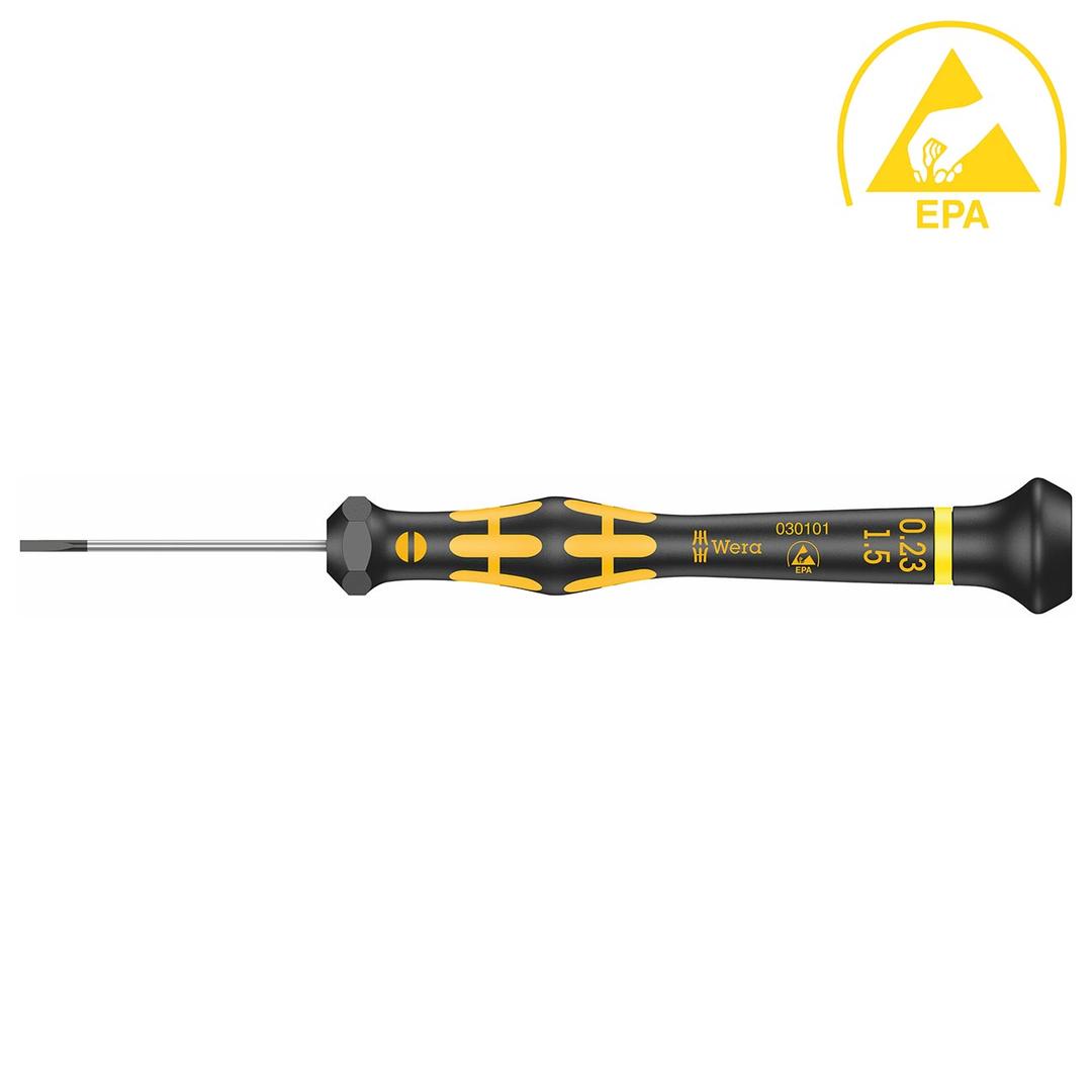 WERA 05030101001 ESD-Safe Micro Screwdriver: Slotted 0.23 x 1.5 x 40mm - The Twister Group Tools product