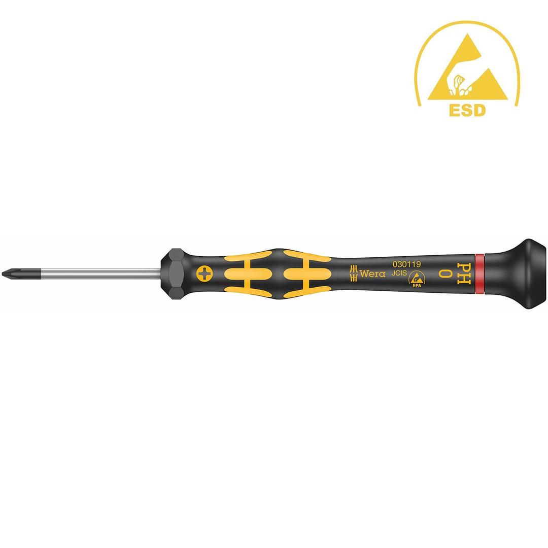 WERA 05030117001 ESD Kraftform Micro PH #000 Screwdriver for Phillips screws - The Twister Group Tools product