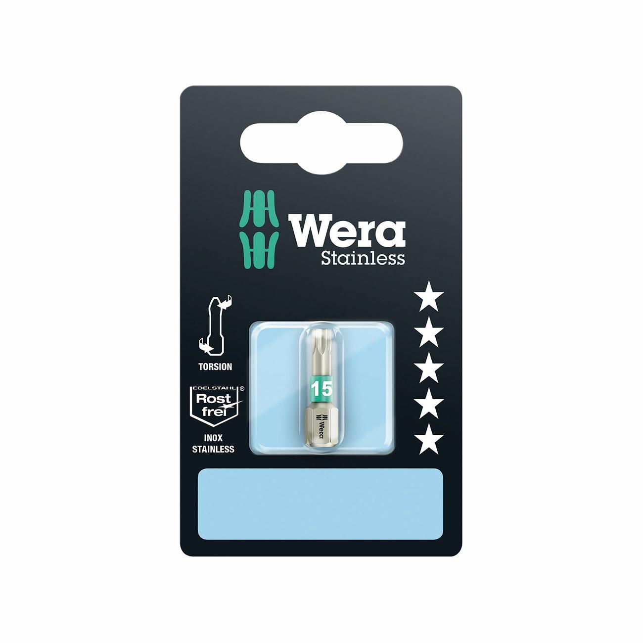 WERA 05073621001 Bit: Stainless Steel Torx TX #15 x 25mm - High quality product image showing WERA 05073621001 Bit: Stainless Steel Torx TX #15 x 25mm details and features