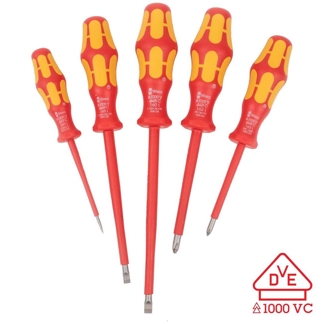 WERA 05346276001 VDE Insulated Slotted and Phillips Screwdriver Set (5 Piece Set) - The Twister Group Tools product