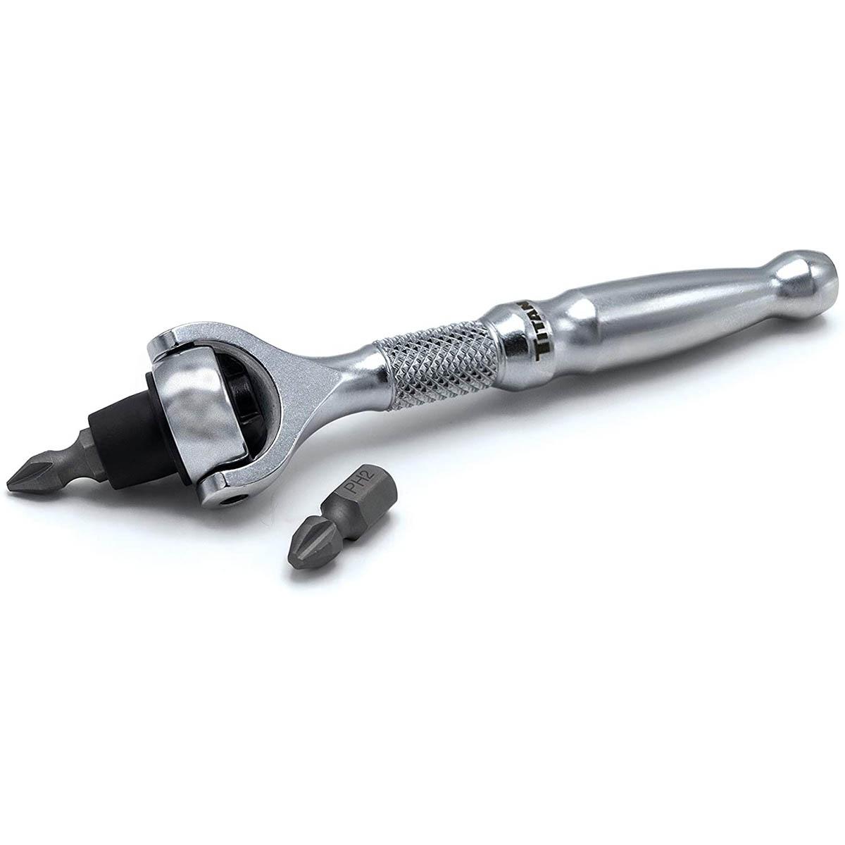 TITAN 11318 1/4 INCH Drive Aluminum Swivel Head Micro Ratchet Bit Driver Silver - High quality product image showing TITAN 11318 1/4 INCH Drive Aluminum Swivel Head Micro Ratchet Bit Driver Silver details and features