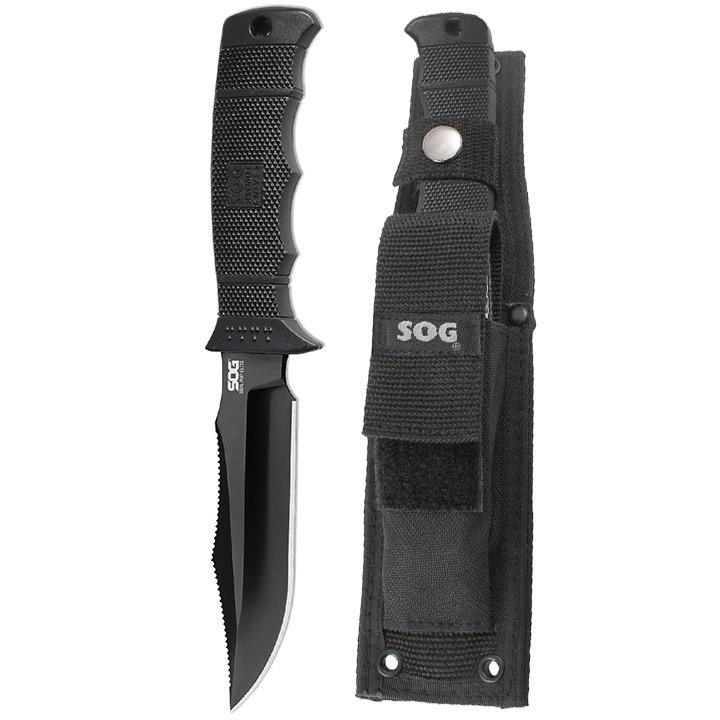 SOG E37SN-CP Seal Pup Elite - Fixed Blade - Nylon Sheath - Black Tini Straight Edge Knife - High quality product image showing SOG E37SN-CP Seal Pup Elite - Fixed Blade - Nylon Sheath - Black Tini Straight Edge Knife details and features