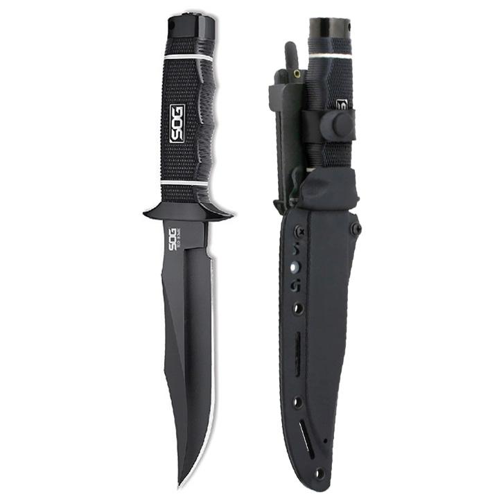 SOG S10B-K Tech Bowie - Fixed 6.4 INCH Black Plain Blade Kray-Ex Handle Kydex Sheath