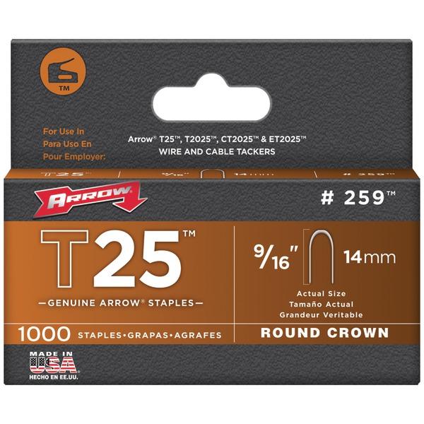 ARROW 259 T25 Round Crown Staples, 9/16 INCH; 1,000 pk