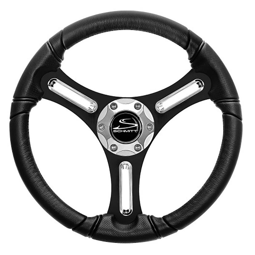 SCHMITT MARINE PU031104-12R Torcello 14 INCH Wheel - 03 Series - Polyurethane Wheel w/Chrome Spoke Inserts & Cap - Black Brushed Spokes - 3/4 INCH - Retail Packaging