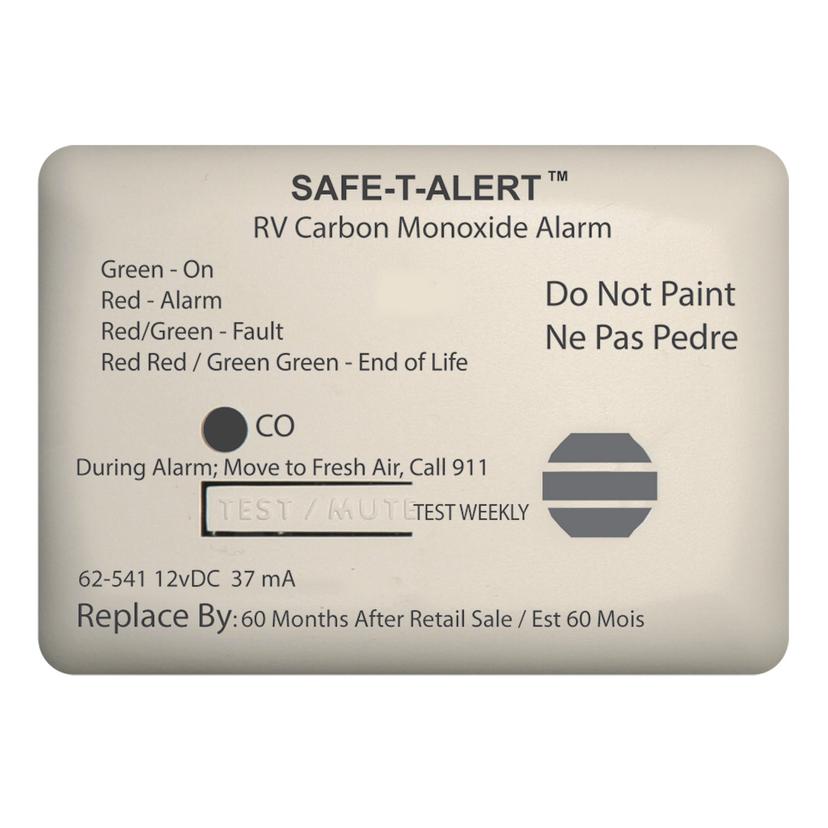 SAFE-T-ALERT 62-541-WT 62 Series Carbon Monoxide Alarm - 12V - RV Surface Mount - White