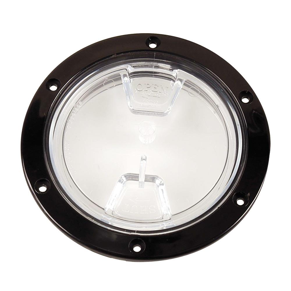 BECKSON DP40-B-C 4 INCH CLEAR CENTER SCREW OUT DECK PLATE BLACK 4.5 INCH CUT - High quality product image showing BECKSON DP40-B-C 4 INCH CLEAR CENTER SCREW OUT DECK PLATE BLACK 4.5 INCH CUT details and features