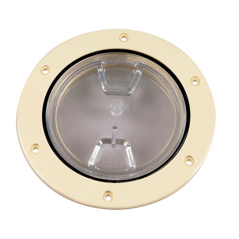 BECKSON DP40-N-C 4 INCH CLEAR CENTER SCREW OUT DEK PLATE BEIGE 4.5 INCH CUT - High quality product image showing BECKSON DP40-N-C 4 INCH CLEAR CENTER SCREW OUT DEK PLATE BEIGE 4.5 INCH CUT details and features