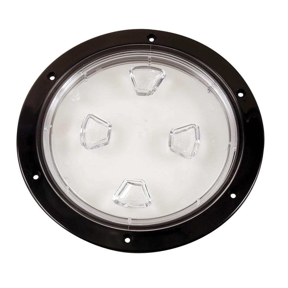 BECKSON DP80-B-C 8 INCH CLEAR CENTER SCREW OUT DECK PLATE BLACK 8.5 INCH CUT - High quality product image showing BECKSON DP80-B-C 8 INCH CLEAR CENTER SCREW OUT DECK PLATE BLACK 8.5 INCH CUT details and features