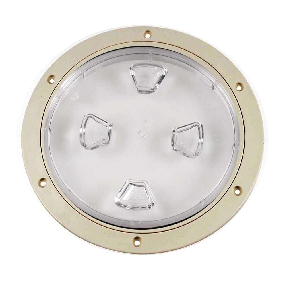 BECKSON DP80-N-C 8 INCH CLEAR CENTER SCREW OUT DECK PLATE BEIGE 8.5 INCH CUT - High quality product image showing BECKSON DP80-N-C 8 INCH CLEAR CENTER SCREW OUT DECK PLATE BEIGE 8.5 INCH CUT details and features