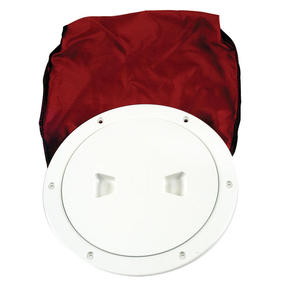 BECKSON DP60BW 6 INCH STOWAWAY DECK PLATE WHITE WITH 12 INCH BAG 6.5 INCH CUTOUT - High quality product image showing BECKSON DP60BW 6 INCH STOWAWAY DECK PLATE WHITE WITH 12 INCH BAG 6.5 INCH CUTOUT details and features