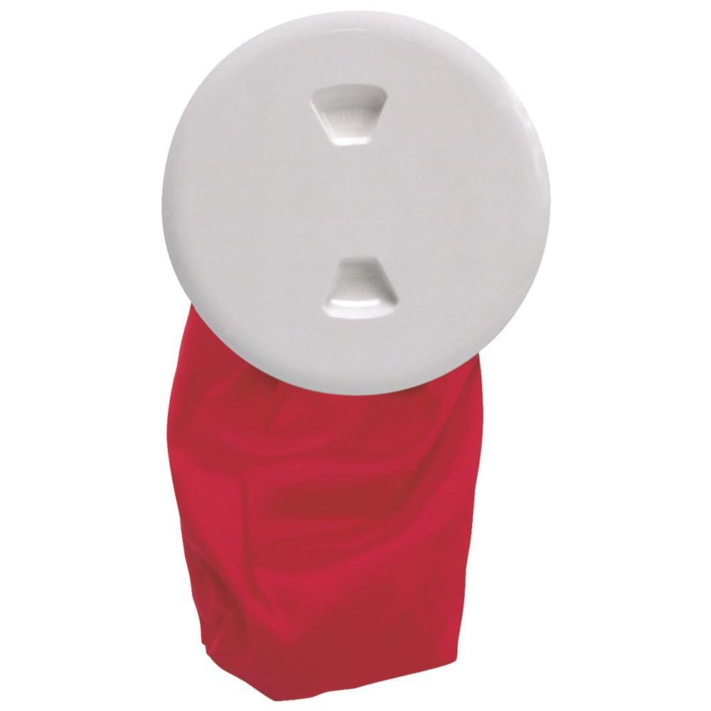 BECKSON DP50BW 5 INCH STOWAWAY DECK PLATE WHITE WITH 12 INCH BAG 5.5 INCH CUTOUT - High quality product image showing BECKSON DP50BW 5 INCH STOWAWAY DECK PLATE WHITE WITH 12 INCH BAG 5.5 INCH CUTOUT details and features