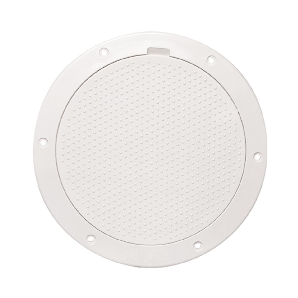 BECKSON DP63-W 6 INCH NON-SKID PRY OUT DECK PLATE WHITE 6.5 INCH CUTOUT - High quality product image showing BECKSON DP63-W 6 INCH NON-SKID PRY OUT DECK PLATE WHITE 6.5 INCH CUTOUT details and features