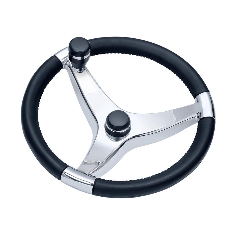 SCHMITT & ONGARO 7241521FGK ONGARO EVO PRO 316 CAST STAINLESS STEEL STEERING WHEEL WITH CONTROL KNOB - 15.5 INCH DIAMETER