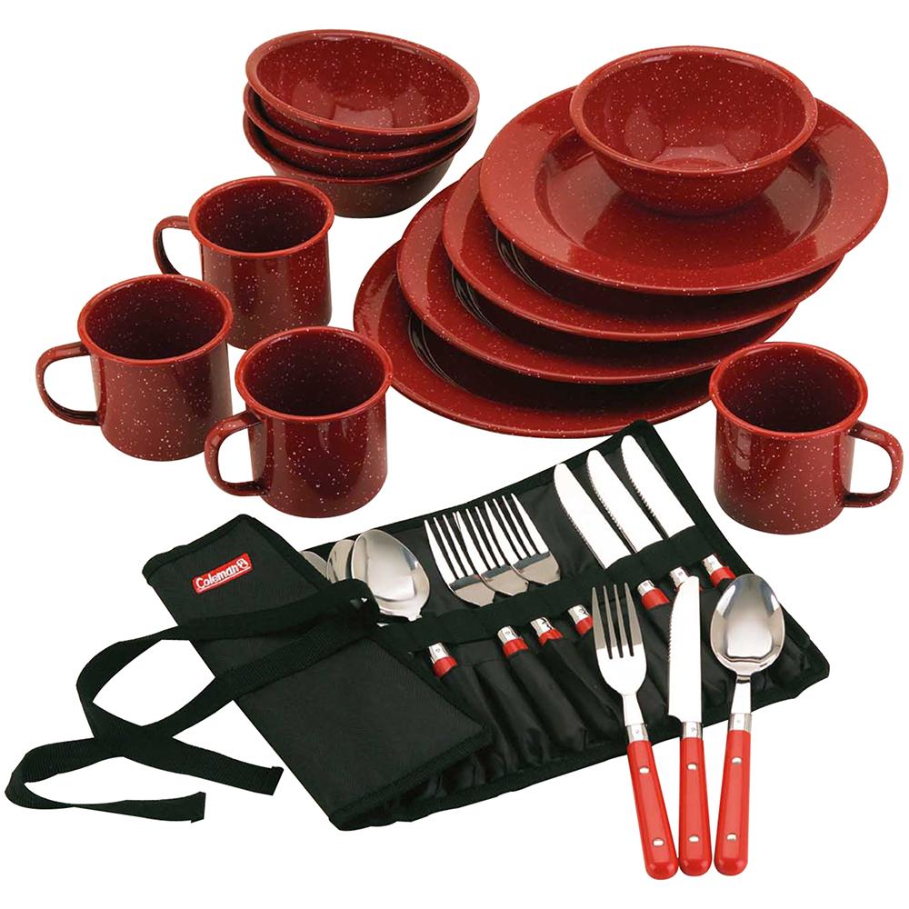 COLEMAN 2000016407 24-PIECE SPECKLED ENAMELWARE COOK SET - RED - High quality product image showing COLEMAN 2000016407 24-PIECE SPECKLED ENAMELWARE COOK SET - RED details and features