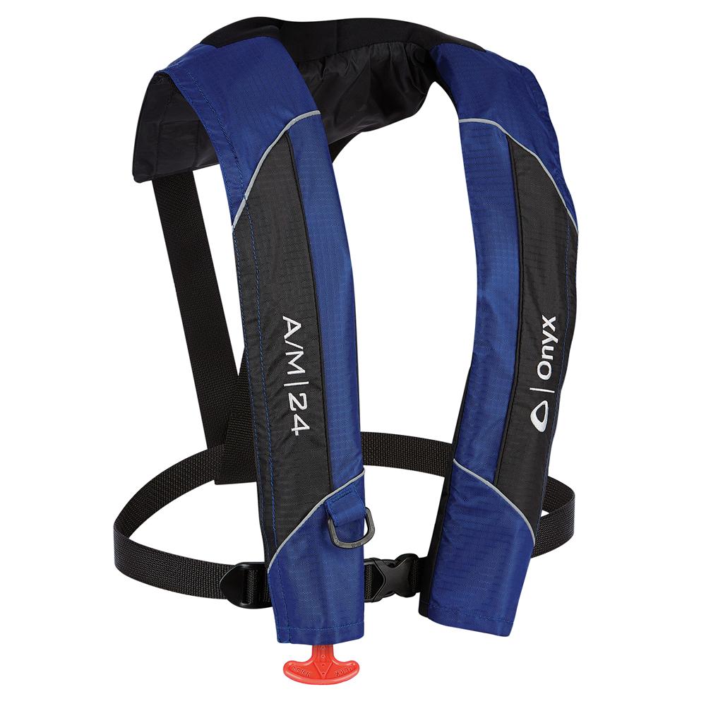 ONYX 132000-500-004-15 A/M-24 AUTOMATIC/MANUAL INFLATABLE PFD LIFE JACKET - BLUE - High quality product image showing ONYX 132000-500-004-15 A/M-24 AUTOMATIC/MANUAL INFLATABLE PFD LIFE JACKET - BLUE details and features