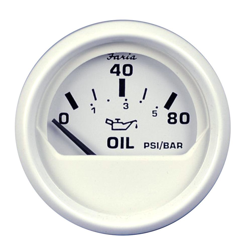 FARIA 13102 DRESS WHITE 2 INCH OIL PRESSURE GAUGE 80 PSI GP9573 - High quality product image showing FARIA 13102 DRESS WHITE 2 INCH OIL PRESSURE GAUGE 80 PSI GP9573 details and features