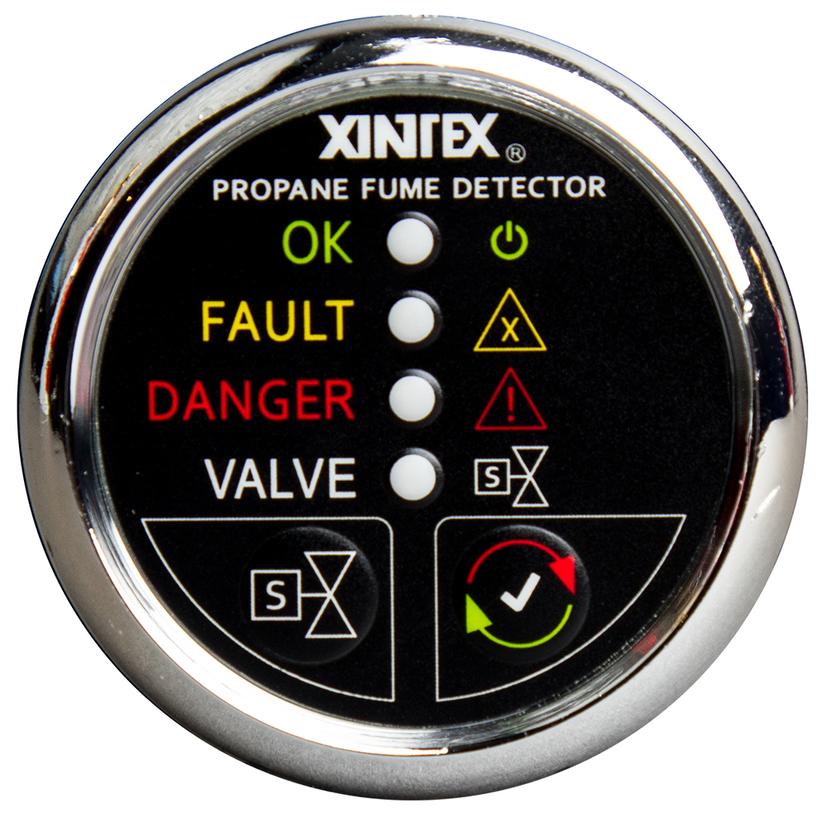 FIREBOY-XINTEX P-1CS-R XINTEX XINTEX PROPANE FUME DETECTOR WITH PLASTIC SENSOR & SOLENOID VALVE - CHROME BEZEL DISPLAY