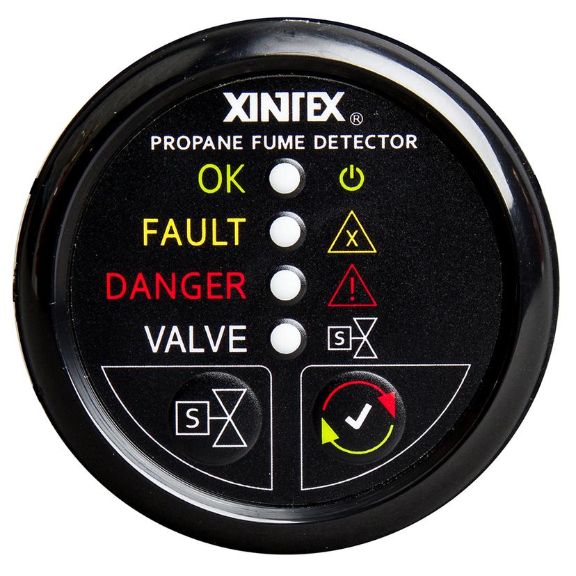 FIREBOY-XINTEX P-1BNV-R XINTEX PROPANE FUME DETECTOR WITH AUTOMATIC SHUT-OFF & PLASTIC SENSOR - NO SOLENOID VALVE - BLACK BEZEL DISPLAY