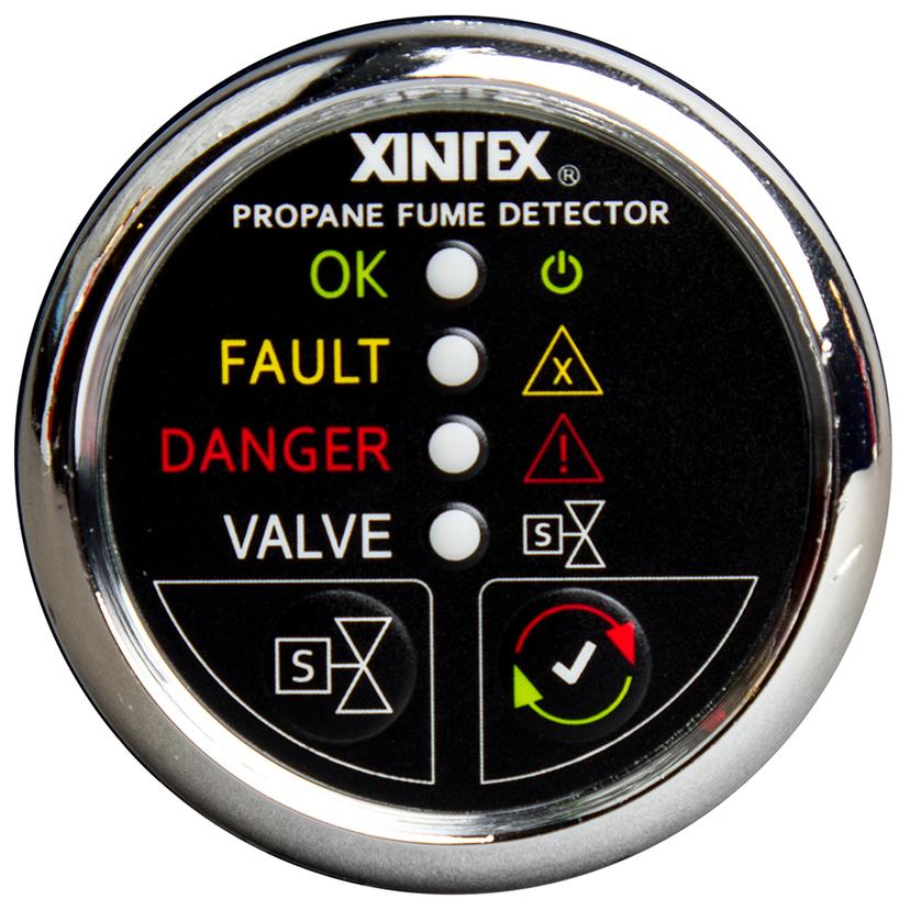 FIREBOY-XINTEX P-1CNV-R XINTEX PROPANE FUME DETECTOR WITH AUTOMATIC SHUT-OFF & PLASTIC SENSOR - NO SOLENOID VALVE - CHROME BEZEL DISPLAY