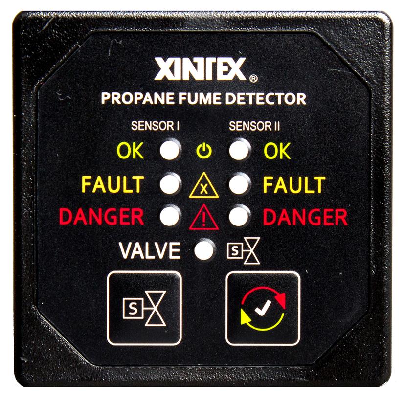 FIREBOY-XINTEX P-2BS-R XINTEX PROPANE FUME DETECTOR & ALARM WITH 2 PLASTIC SENSORS & SOLENOID VALVE - SQUARE BLACK BEZEL DISPLAY