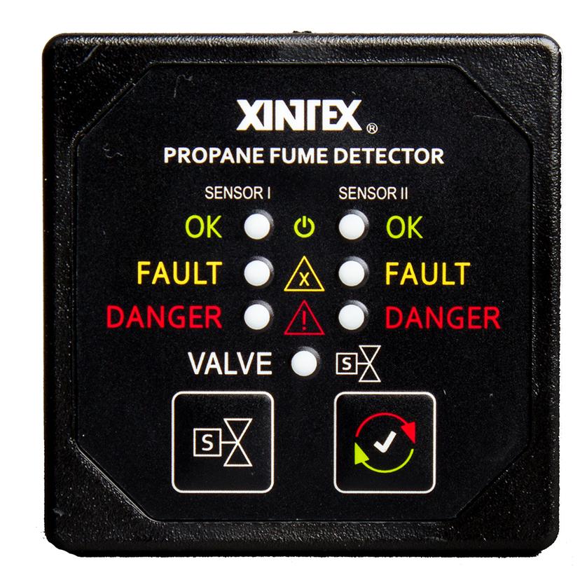 FIREBOY-XINTEX P-2BNV-R XINTEX PROPANE FUME DETECTOR WITH 2 PLASTIC SENSORS - NO SOLENOID VALVE - SQUARE BLACK BEZEL DISPLAY