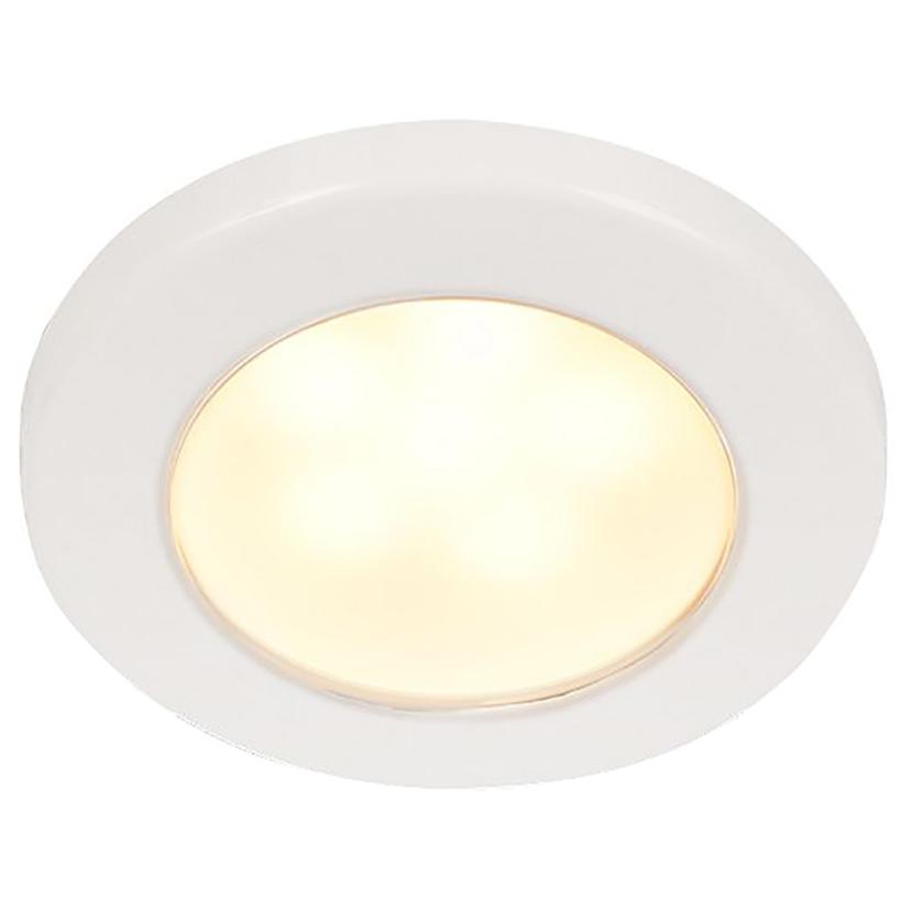 HELLA MARINE 958109011 EUROLED 75 3 INCH ROUND SCREW MOUNT DOWN LIGHT - WARM WHITE LED - WHITE PLASTIC RIM - 12V